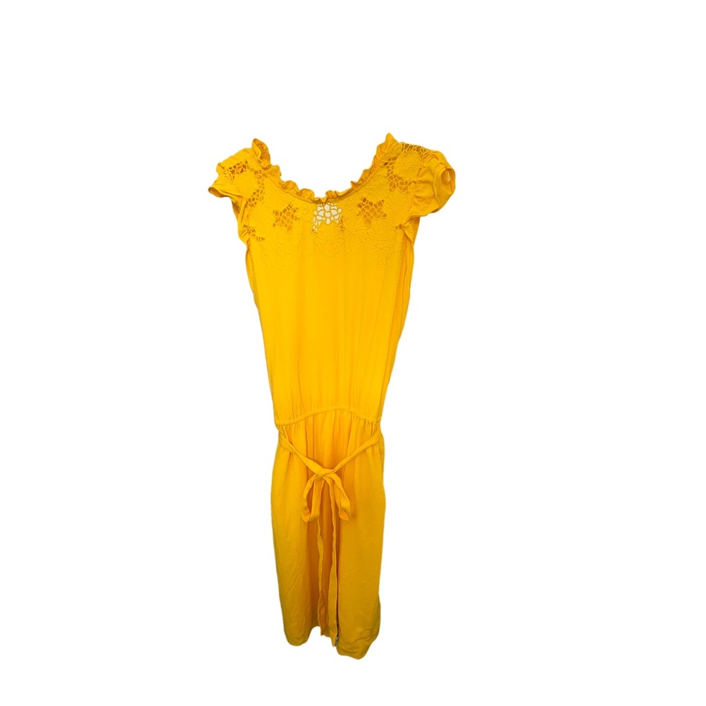 Loft Yellow Tie Waist Ruffle Sleeve Dress Size Large